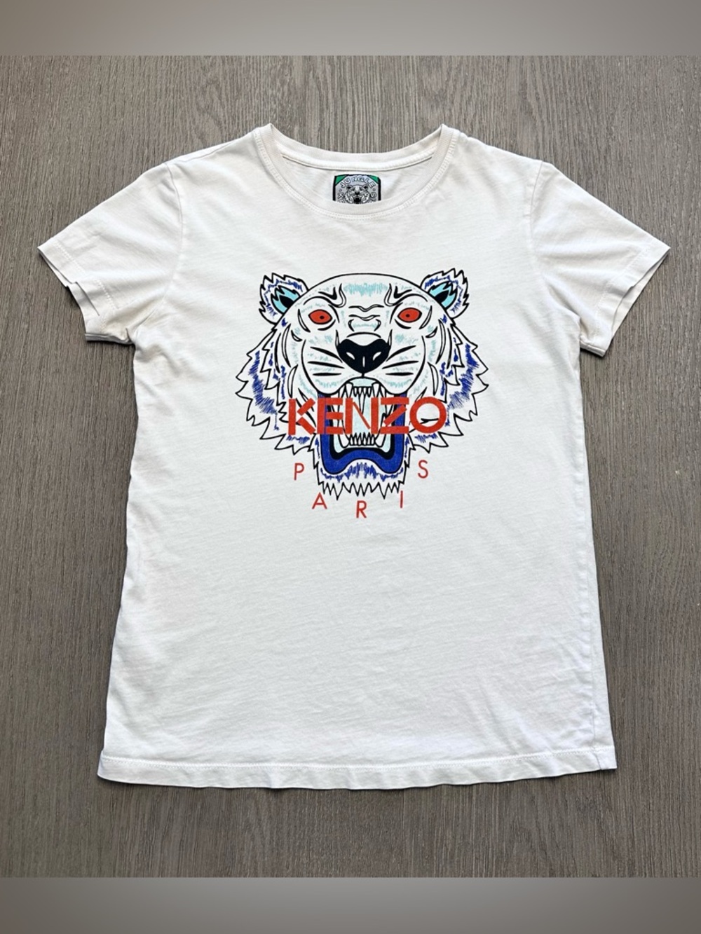 Kenzo Paris Tiger Graphic T Shirt White Logo Tee Womens Small Designer